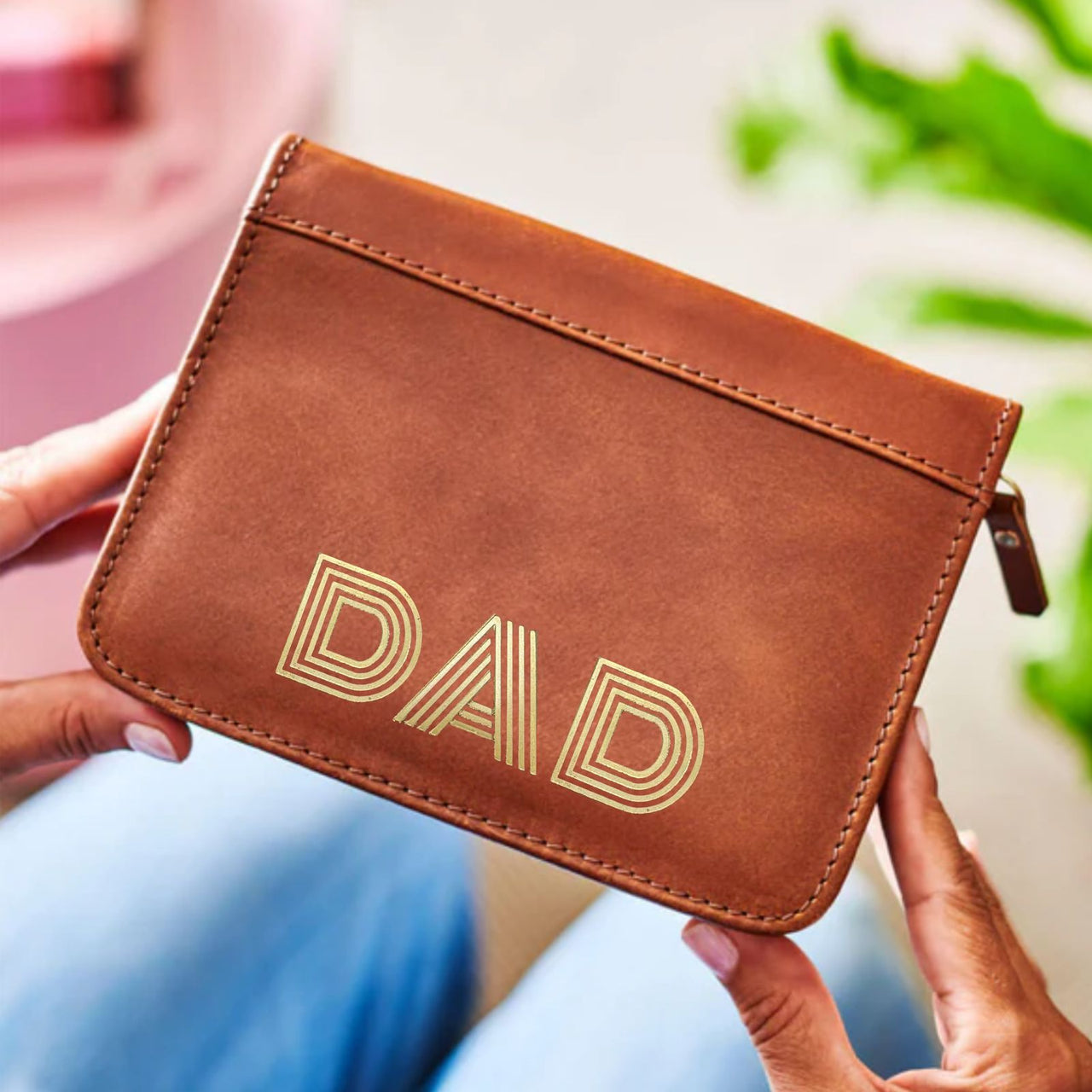 Dad Leather Playing Card Holder With Cards