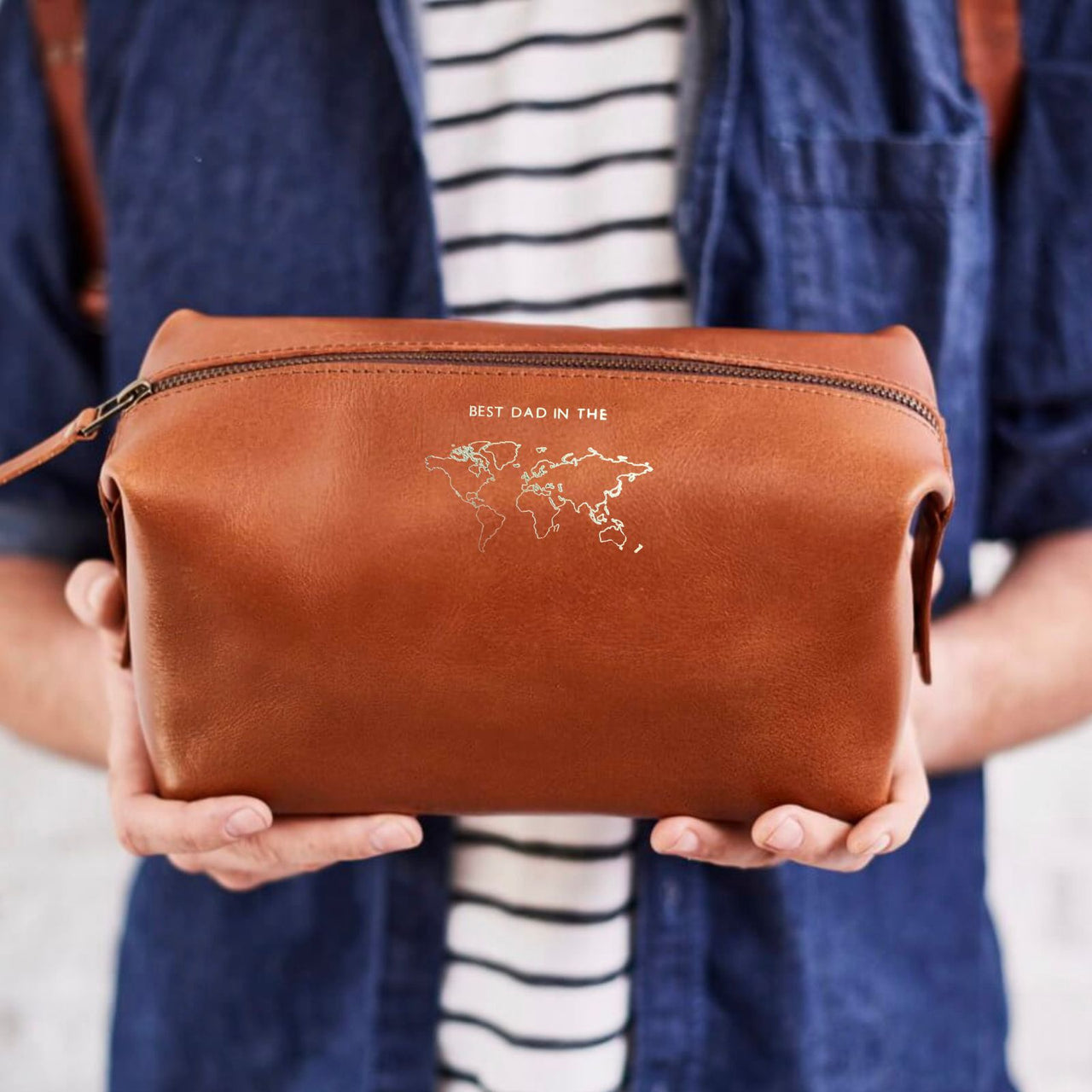 Best Dad in the World Leather Wash Bag