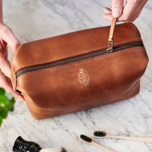 Dad Tattoo Leather Wash Bag