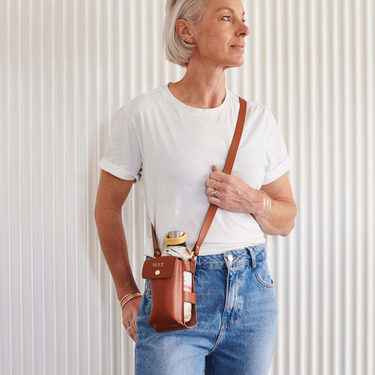 Personalised Leather Water Bottle And Phone Holder