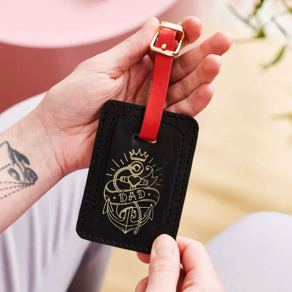 Dad Tattoo Luxury Leather Luggage Tag