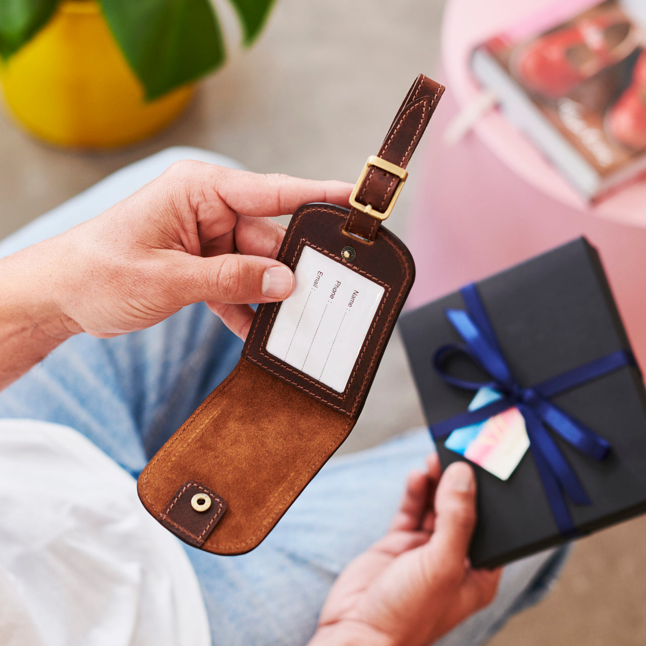 Personalised  Leather Luggage Tag with Popper