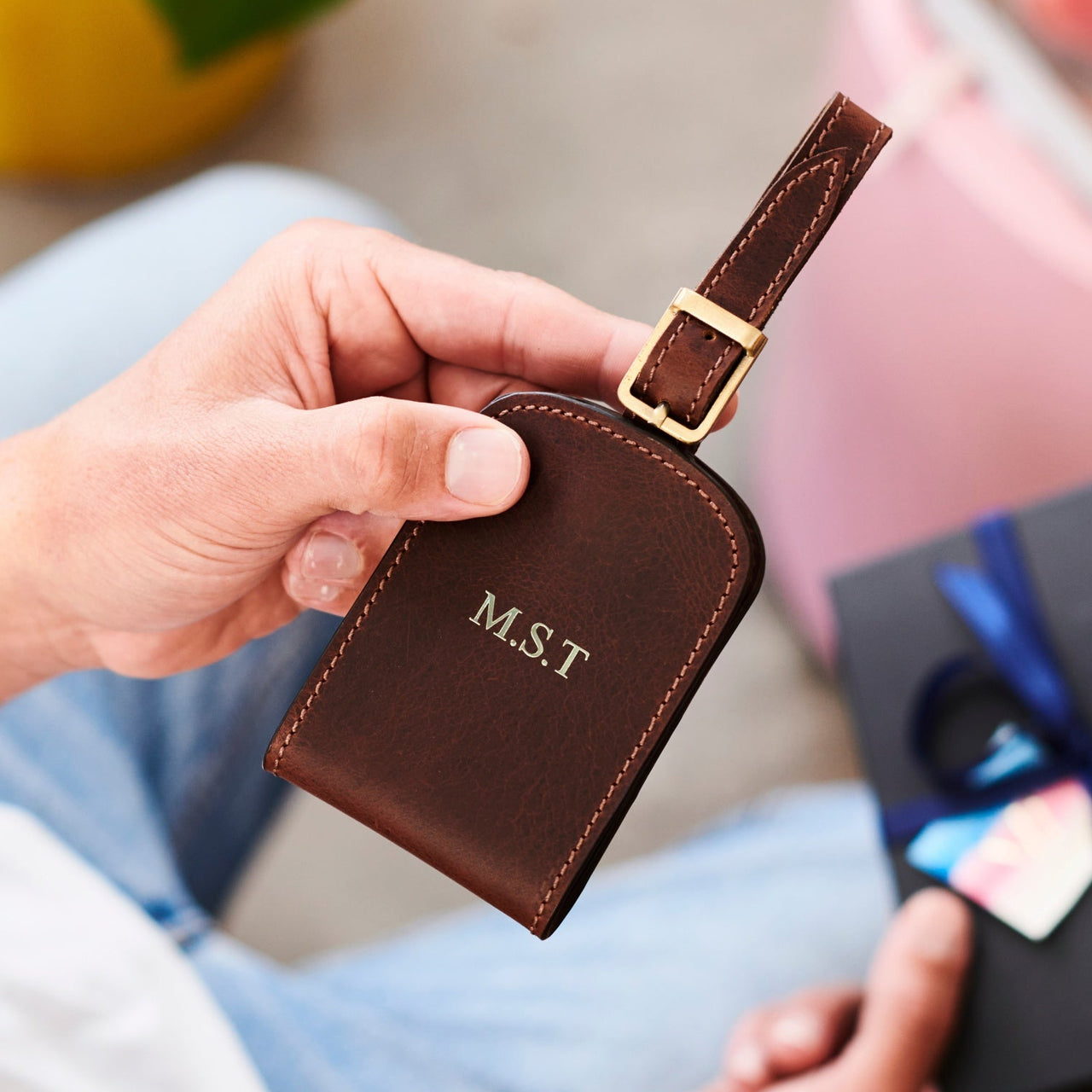 Personalised  Leather Luggage Tag with Popper
