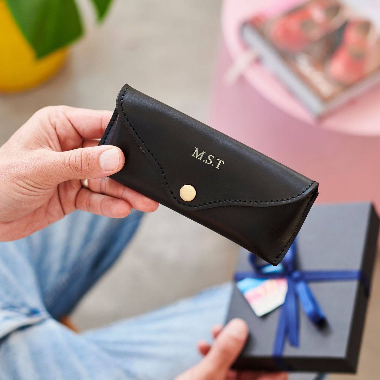 Initials Leather Glasses Case