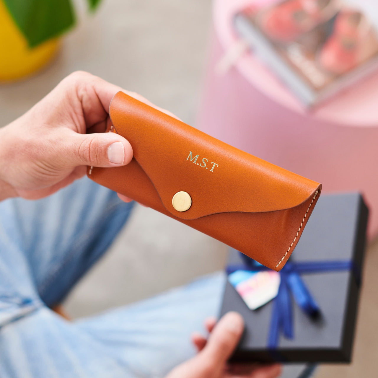 Initials Leather Glasses Case