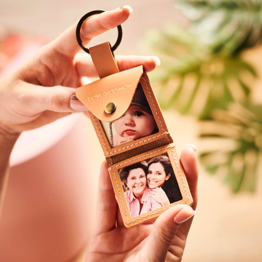 Personalised Leather Key Ring With Photos Unique Gift For Mum
