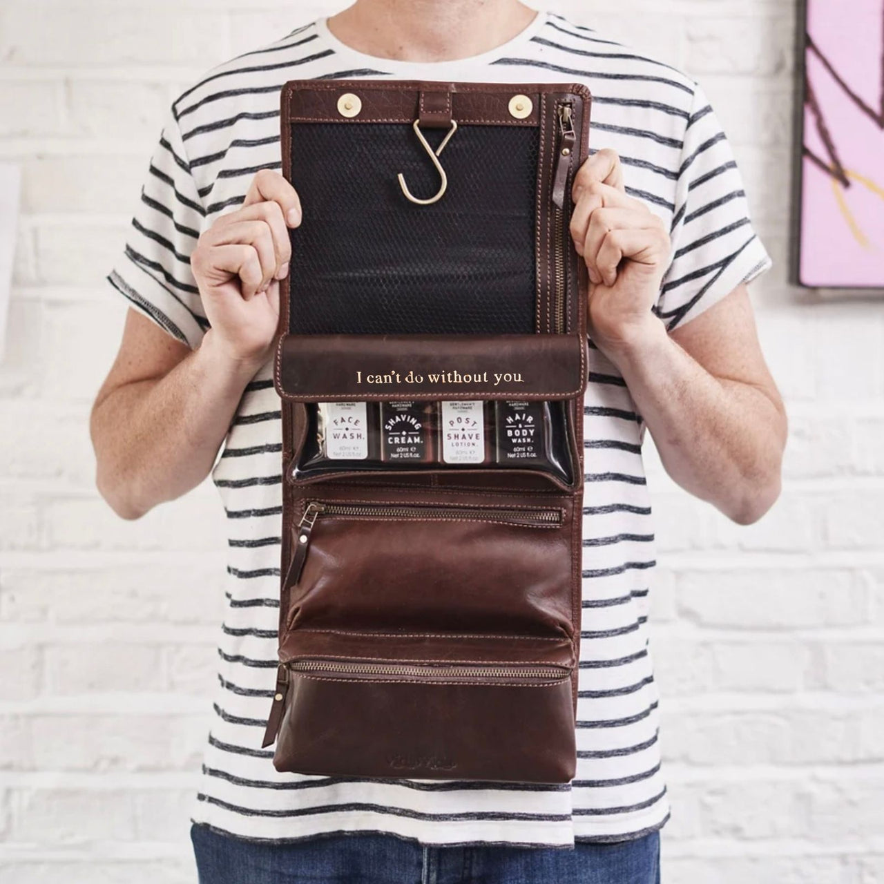 Personalised Valentines Leather Hanging Wash Bag