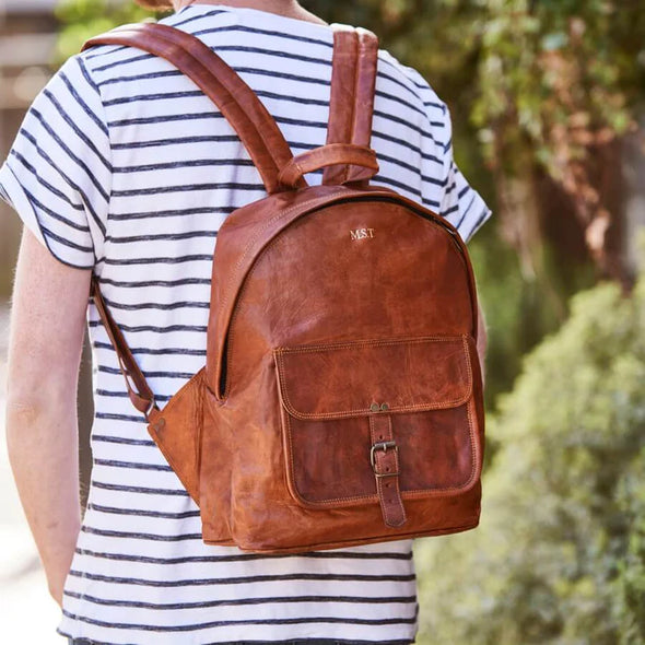 Zip Round Leather Backpack