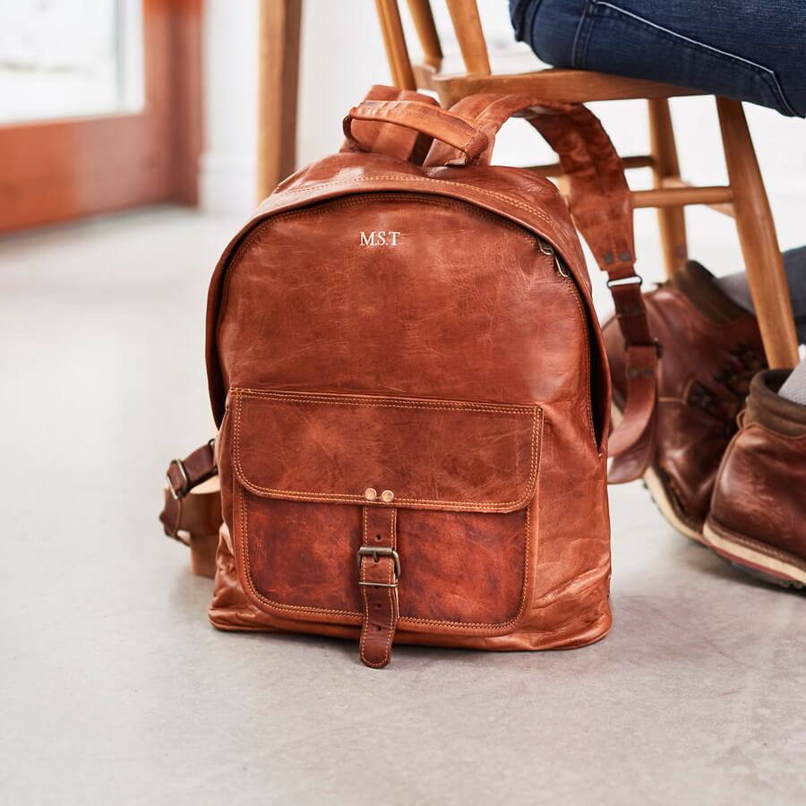 Round leather deals backpack