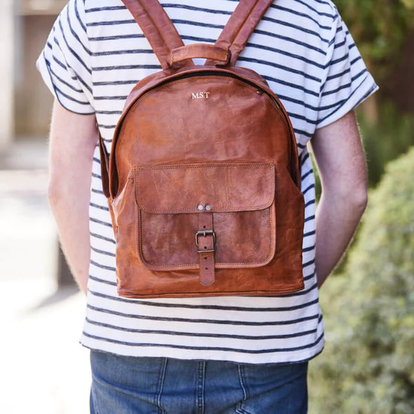 Zip Round Leather Backpack