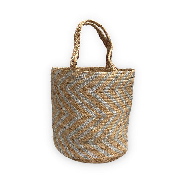 Jute Tote Beach Bag Chevron