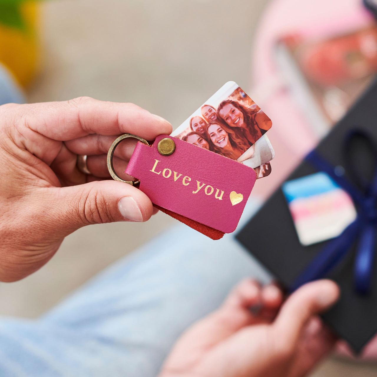 Personalised Leather Key Ring With 5 Photo Cards