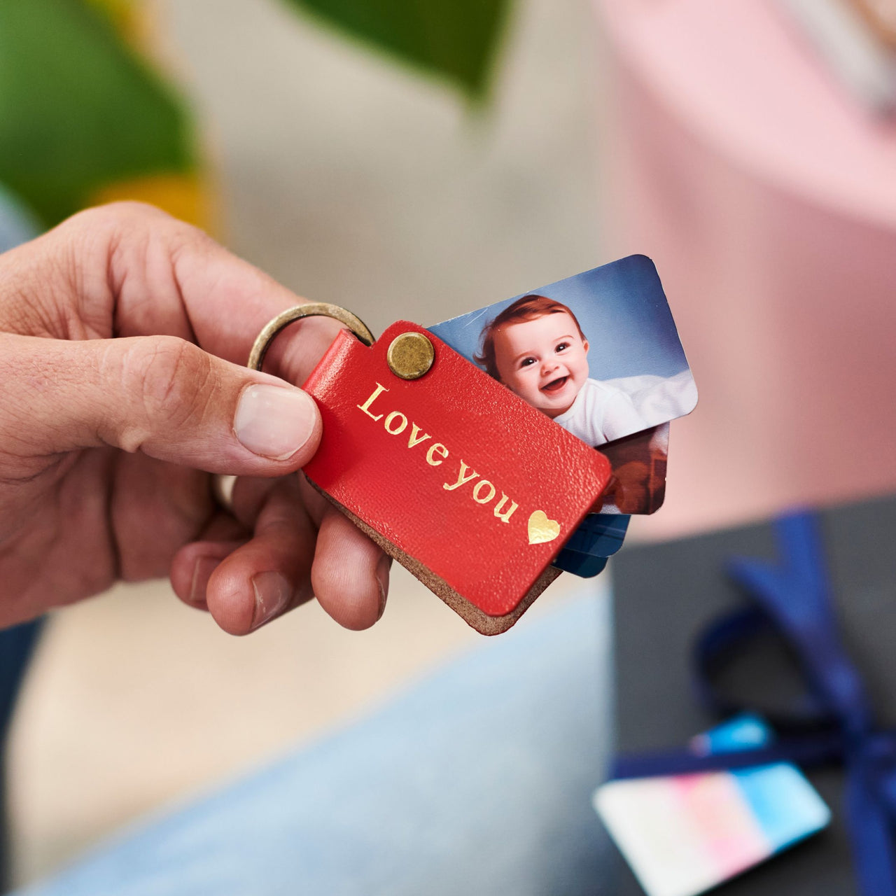 Personalised Leather Key Ring With 5 Photo Cards