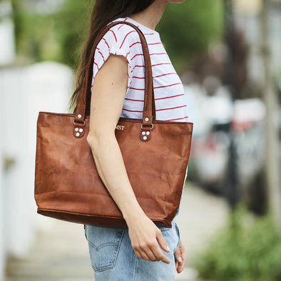 Vintage Style Leather Tote Bag
