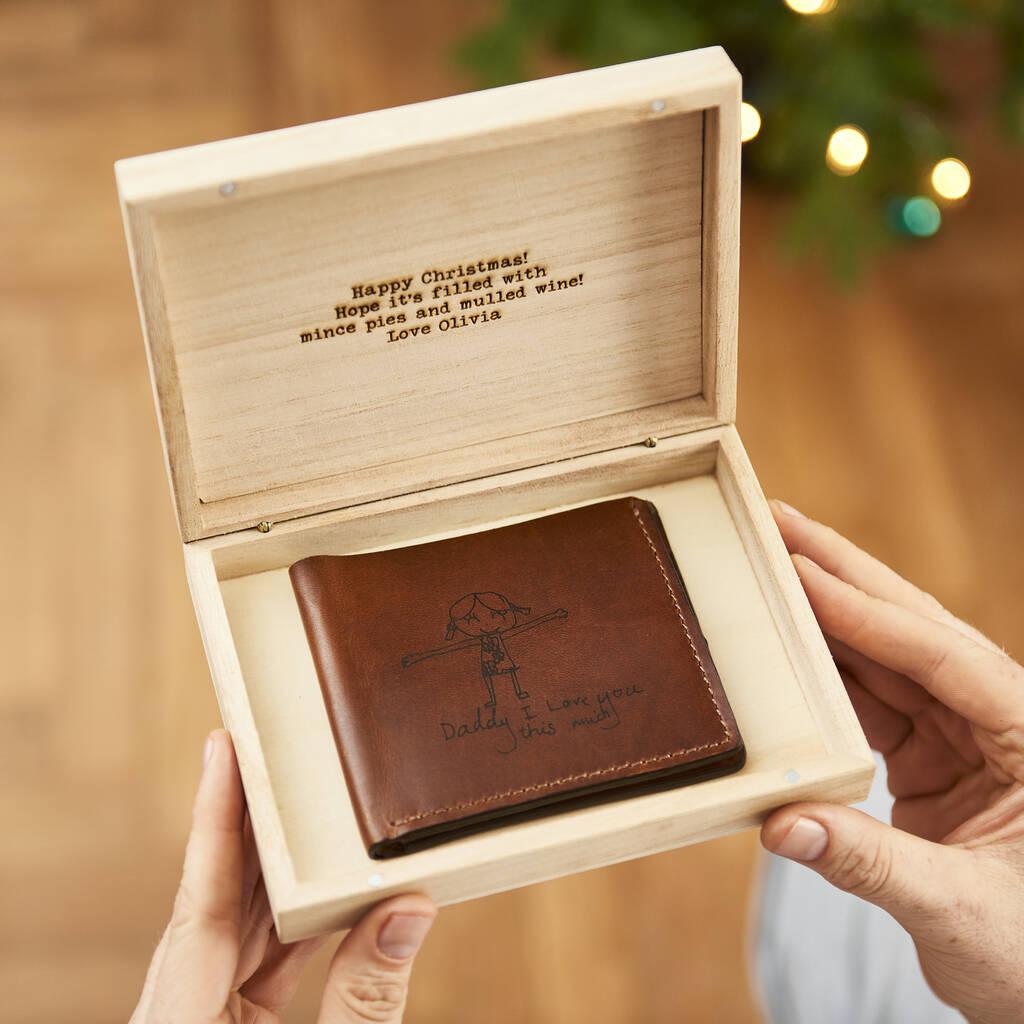Secret Message Wooden Box With Child's Drawing Wallet