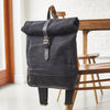Roll top canvas and leather backpack for men