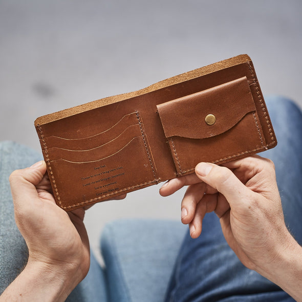 Leather wallet with hidden message 