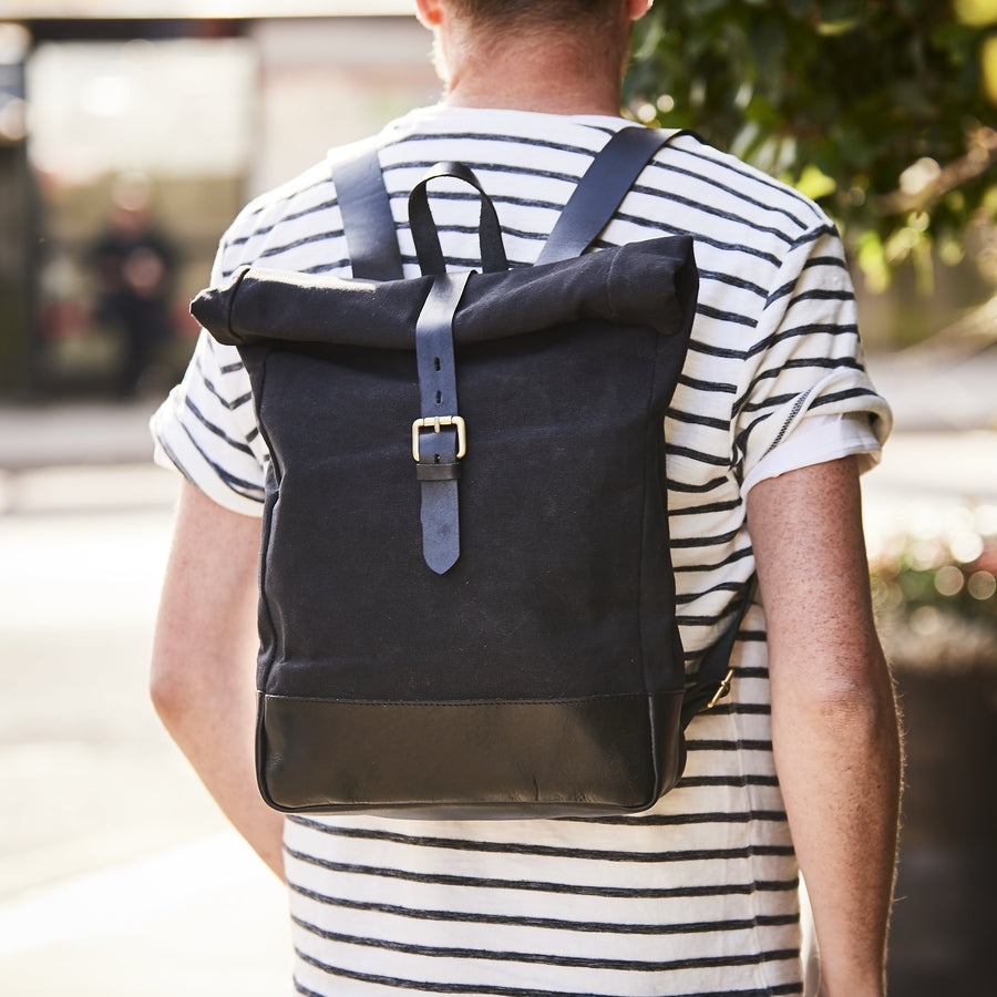 Roll-top Canvas and Leather Backpack