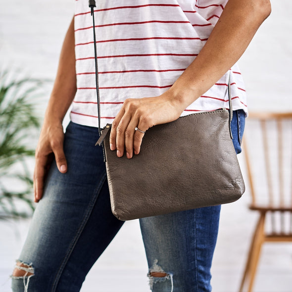 Grey small leather handbag