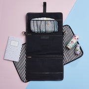 Baby change bag in black leather with mat