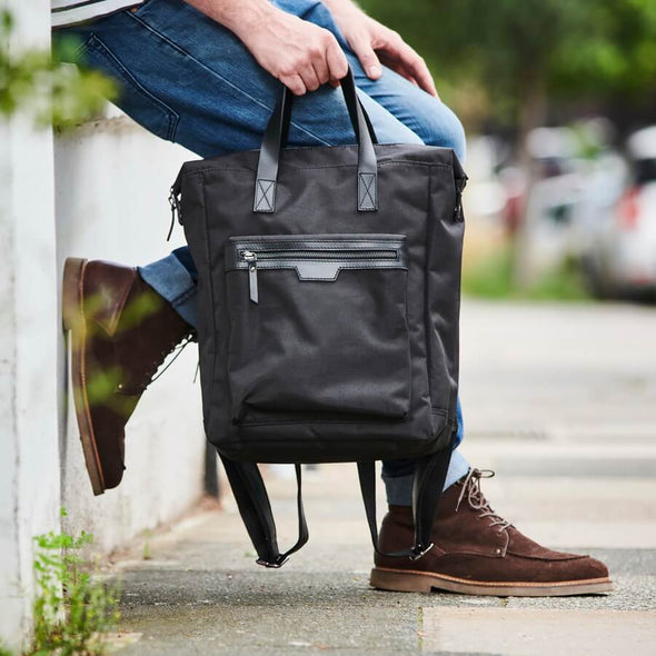 Leather Trim Top Zip Backpack