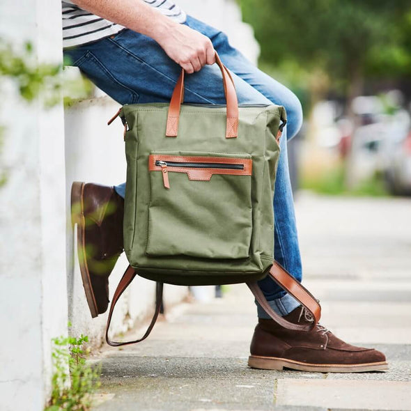 Leather Trim Top Zip Backpack