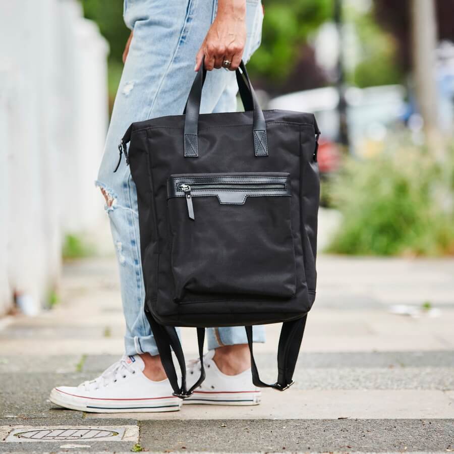 Leather trim backpack best sale
