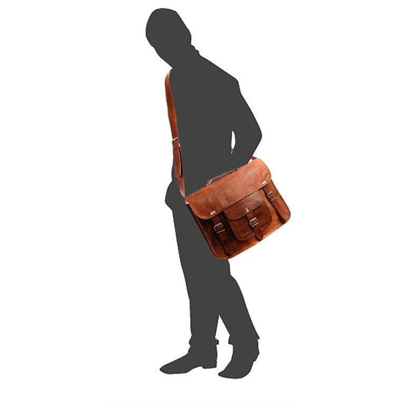 grande mens leather satchel front pocket handle