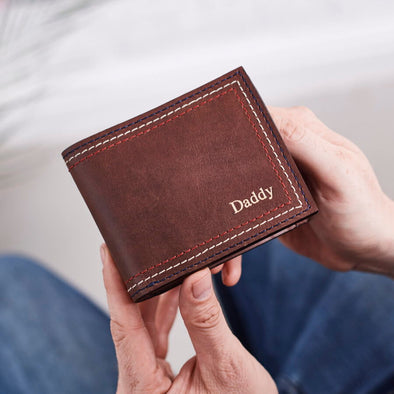 Personalised Dark Brown Leather Wallet With Triple Stitch