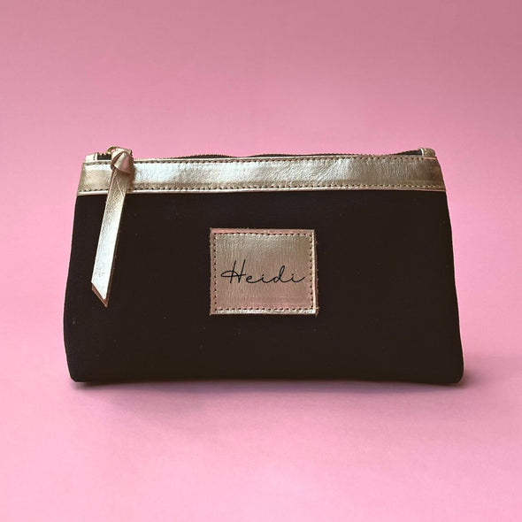 Personalised Canvas and Leather Make Up Bag