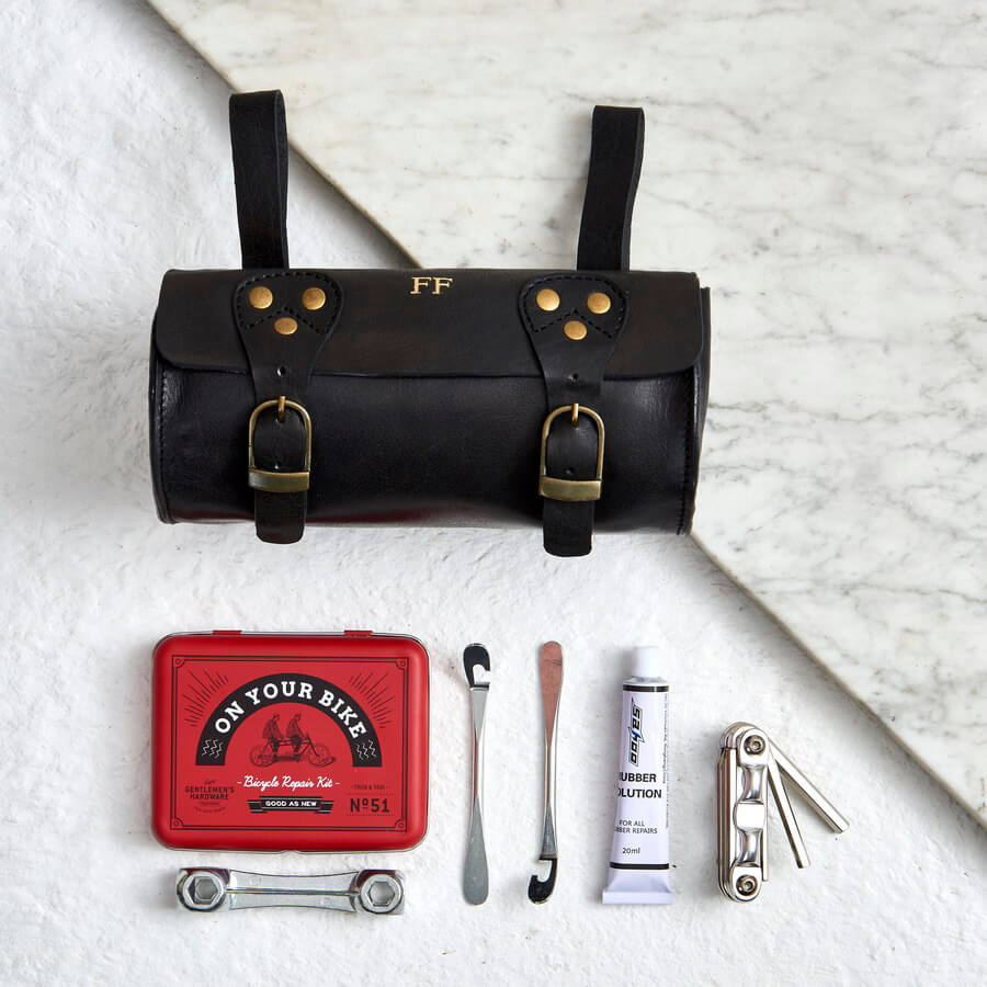 Black leather saddle bag for bikes