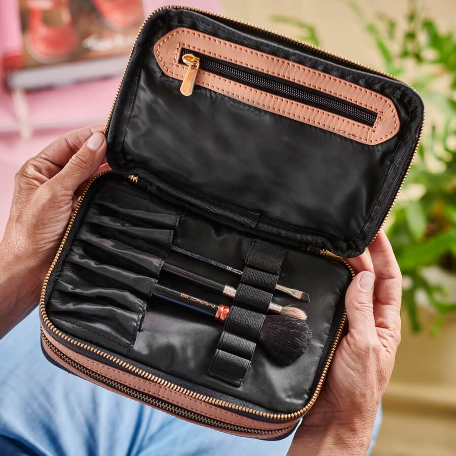 Personalised Name Make-up Brush Case Canvas and Leather – Vida