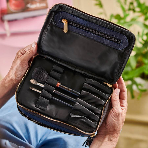 Leather and Canvas Make-up Brush Case
