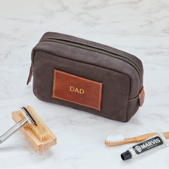 Personalised Leather And Canvas Travel Wash Bag