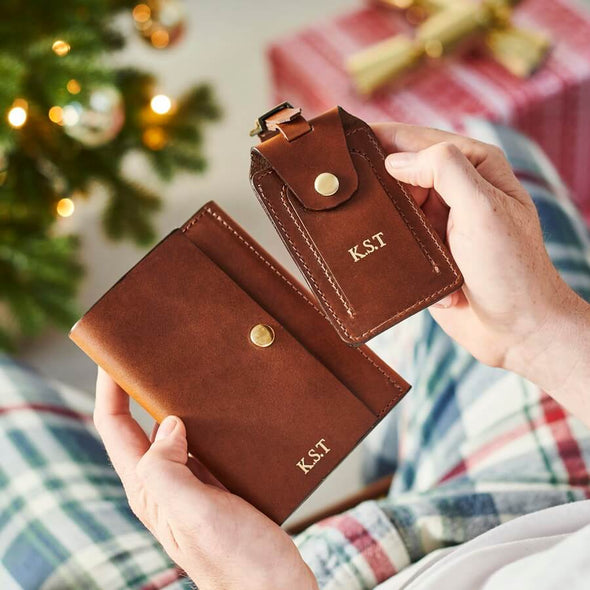 Personalised Luxe Leather Passport Cover and Luggage Tag Set in dark tan