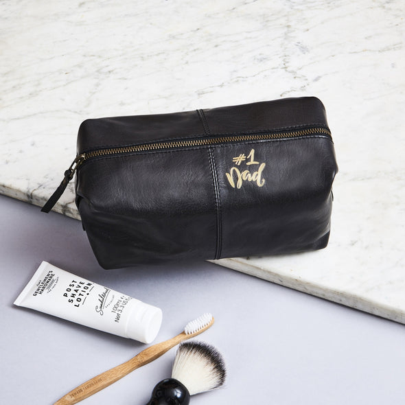 Blak leather wash bag for bathroom