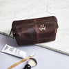 Dark brown leather wash bag for men