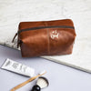 Dark tan leather wash bag for men