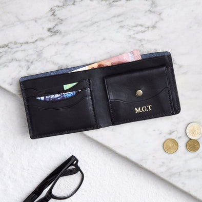 Raw black leather wallet for men