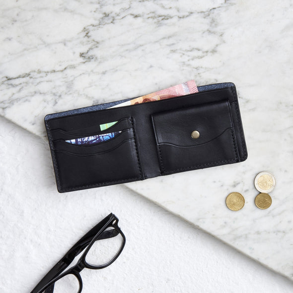 Raw black leather wallet 