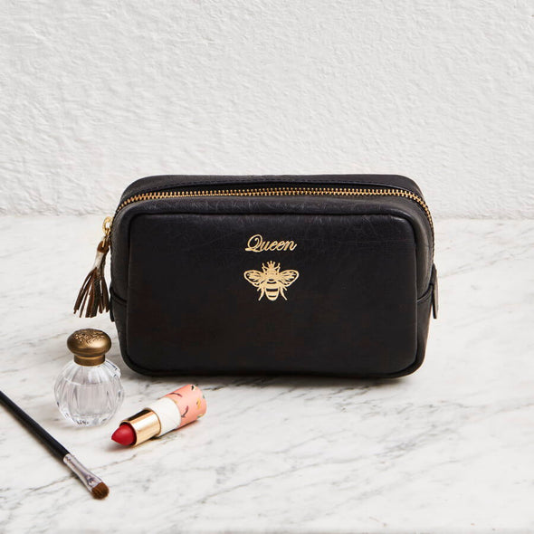 Queen bee black leather makeup bag