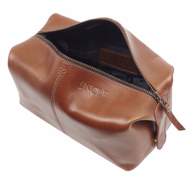 Dad Leather Wash Bag Dark Tan inside