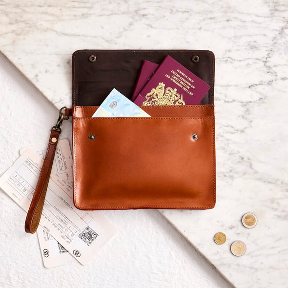 Personalised Tan Leather Family Travel Wallet perfect gift