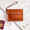 Personalised Dark Tan Brown Leather Family Travel Wallet for travelling