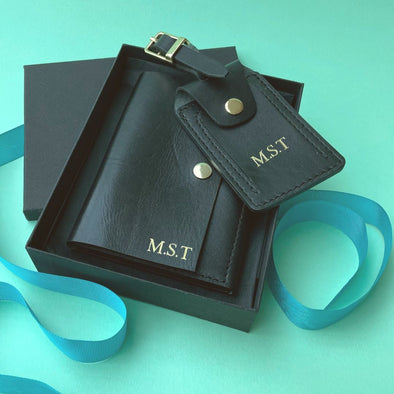 Personalised Luxe Leather travel Gift Set