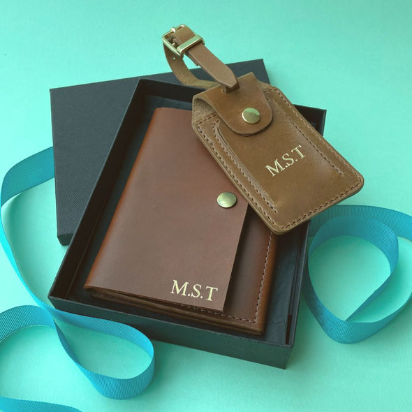 Personalised Luxe Leather travel Gift Set