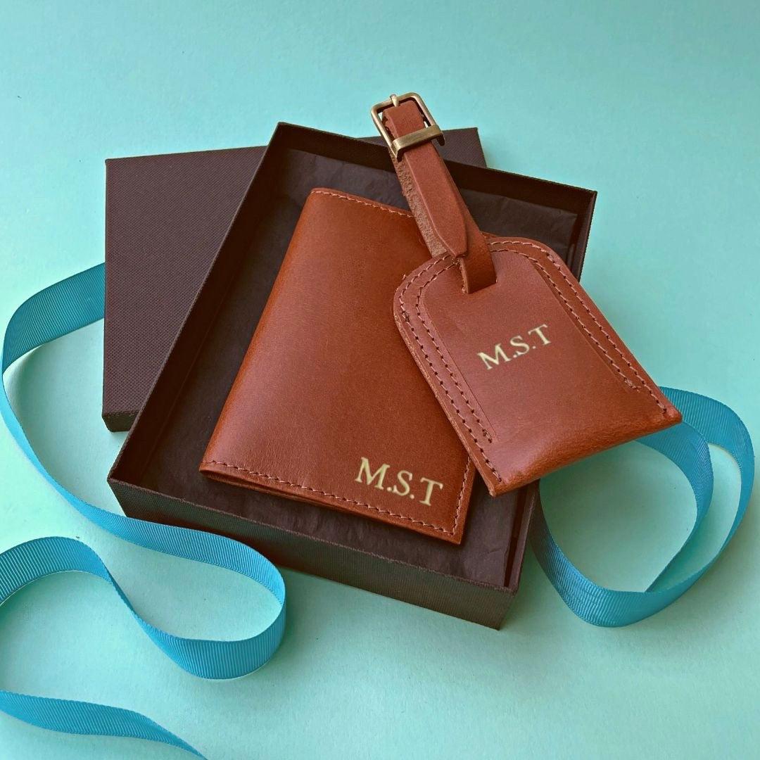 Personalised Leather Travel Gift Set