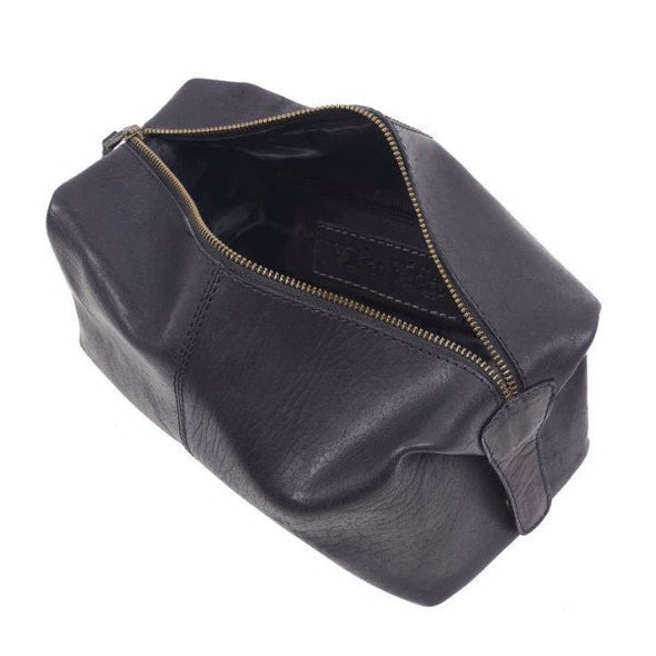 Leather Wash Bag Black inside