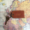 Tan Leather Key Ring Map