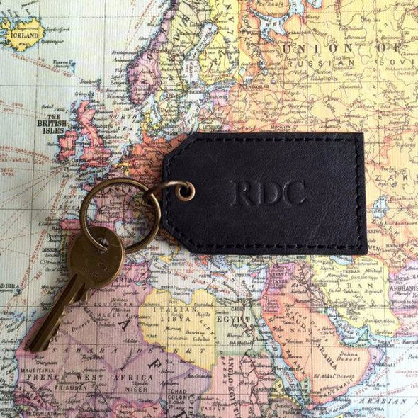 Black Leather Key Ring Map